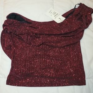 Red sparkle 1 shoulder top J.B.S. Ltd NWT